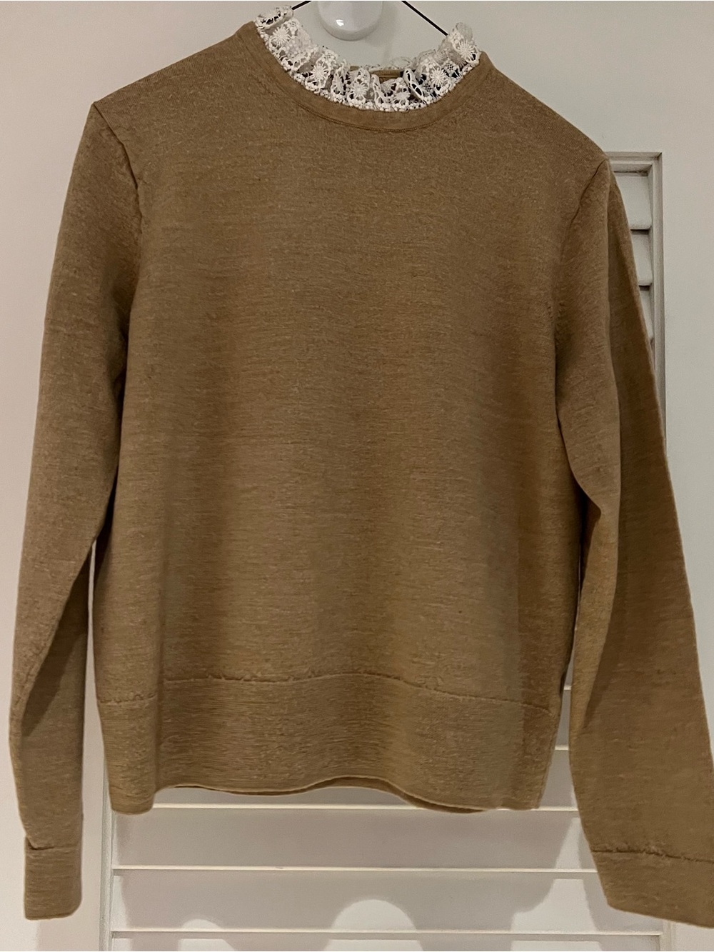 J. Crew Tippi Sweater With Lace Collar Detail in Tan